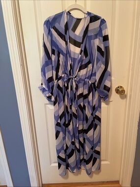Cato Blue Black and White Geometric Lightweight Wrap Scarf